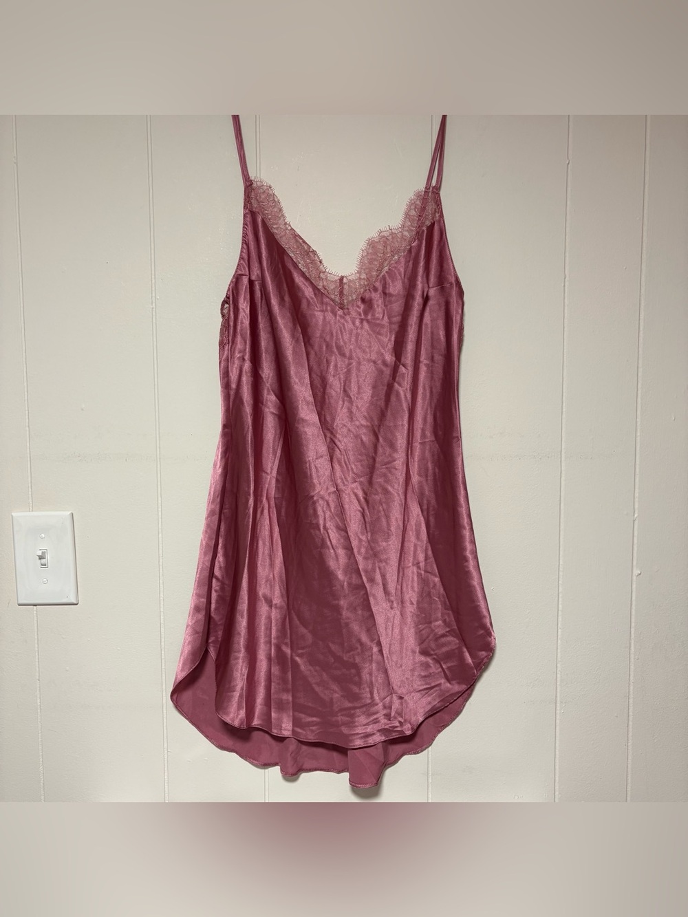 NWT Victoria’s Secret Satin Silky Metallic Rose Camisole Lace Trim Nighty Slip M
